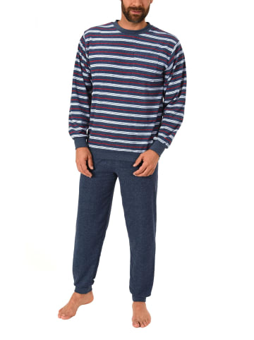 NORMANN Frottee Pyjama Schlafanzug lang Bündchen - 41784 in blau