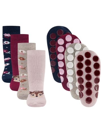 ewers 4er-Set Stoppersocken ABS 4er Pack Reh/Blumen in bunt