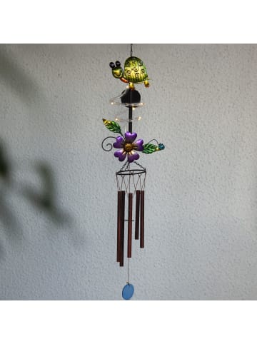 STAR Trading LED Solar-Windspiel ,Turtle mit Schildkröte und Blume, Licht und Klan