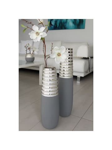 GILDE Vase "Newtown" in Grau - (H) 50cm