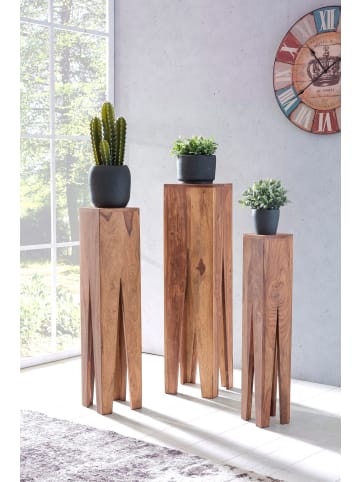 KADIMA DESIGN Beistelltisch-Set mit 3 Giraffenbeinen, Massivholz, rustikales Ambiente in Beige