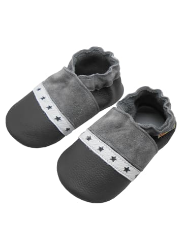 Yalion Leder-Krabbelschuhe in Schwarz-Grau