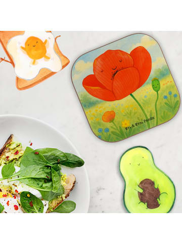 Mr. & Mrs. Panda Untersetzer Glas Blume Mohnblume Design ohne Sp... in Weiß