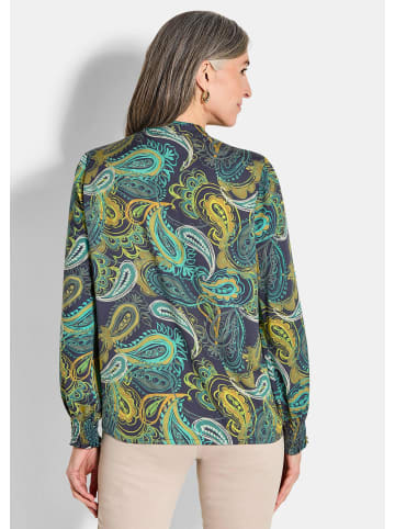 GOLDNER Kurzgröße:  Viskose-Satin-Bluse mit Paisley-Muster in smaragd / gemustert