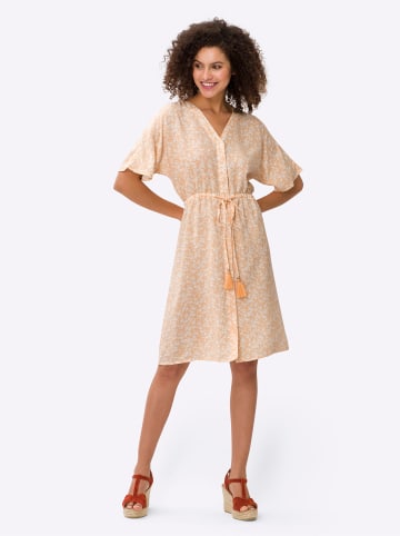 Heine A-Linien-Kleid in apricot-ecru-bedruckt