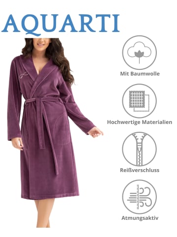 Aquarti Bamen Bademantel mit Schalkragen aus Velours in pflaume