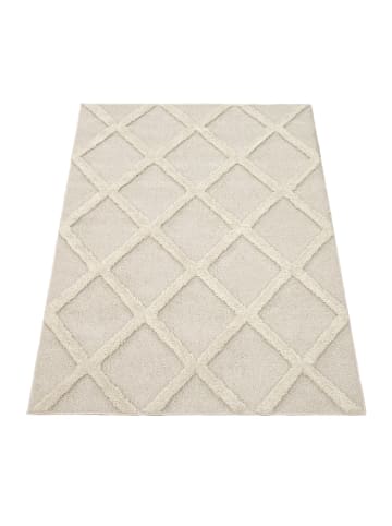 KADIMA DESIGN Hochflor Teppich Shaggy 3D Rauten Schlafzimmer in Creme
