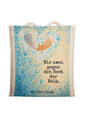Mr. & Mrs. Panda Tragetasche Mäuse Herz Design mit Spruch in Weiß
