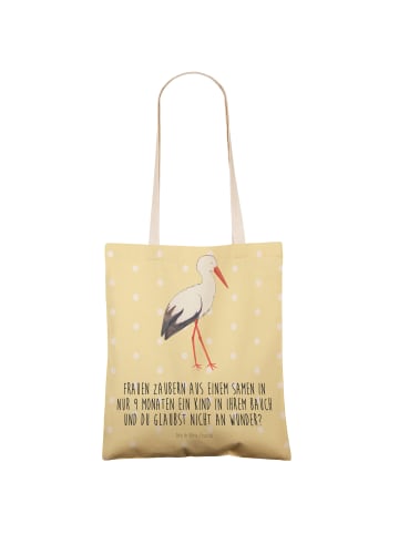 Mr. & Mrs. Panda Tote Bag Storch mit Spruch in Gelb Pastell