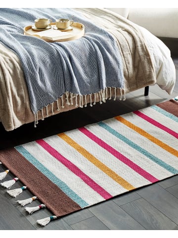 Beliani Geflochtener Teppich HISARLI in Bunt/Weiß/Braun - (W) 80 x (H) 3 x (L) 150 cm