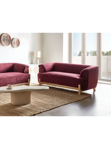 Beliani 2-Sitzer Sofa ALNOR in Rot/Heller Holzfarbton - (W) 162 x (H) 67 x (L) 85 cm