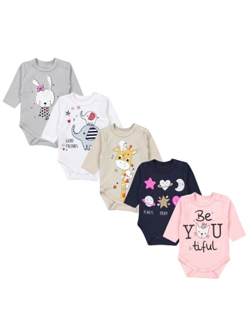 TupTam Unisex Langarm Body mit Aufdruck Spruch 5er Pack in beige/rosa