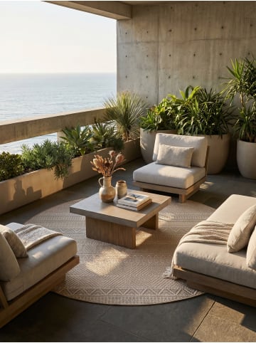 KADIMA DESIGN Outdoorteppich Boho Wetterfest UV-beständig Waschbar in Beige