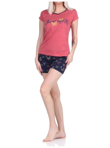 NORMANN kurzarm Shorty Schlafanzug Pyjama Schmetterling - 72853 in rot