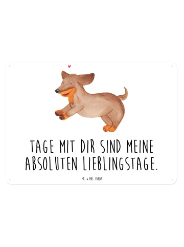 Mr. & Mrs. Panda Blechschild Hund Dackel mit Spruch in Weiß