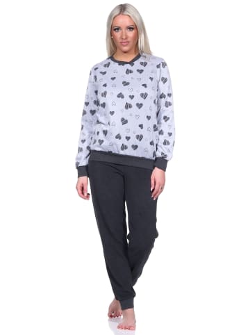 NORMANN Frottee Schlafanzug Bündchen Pyjama Herz - 75832 in Grau