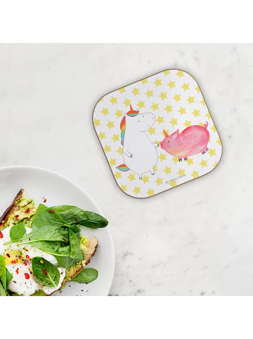 Mr. & Mrs. Panda Untersetzer Glas Einhorn Schwein ohne Spruch in Weiß