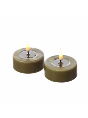 Deluxe Homeart 2x LED Maxi Teelichter Mia Echtwachs flackernd D: 6,1cm in olivgrün