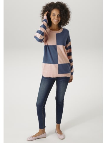 Aniston CASUAL Strickpullover in altrosa-Jeansblau