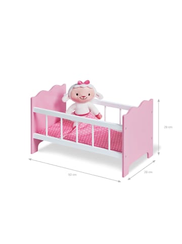 Pinolino Puppenbett Jasmin, 4-tlg. in Rosa,Weiß, 50 x 29 x 29 cm