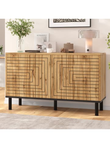 ABRIHOME Sideboard in Holzfarbe 120x35x68 cm mit 3 Türen Wellenmuster