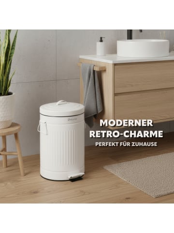 eluno Abfalleimer VINTAGE, Treteimer, 12 Liter Fassungsvermögen aus weißem Metall