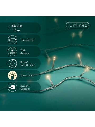LUMINEO Lichterkette BASIC 40 LED 3 m, transparentes Kabel in warm weiß