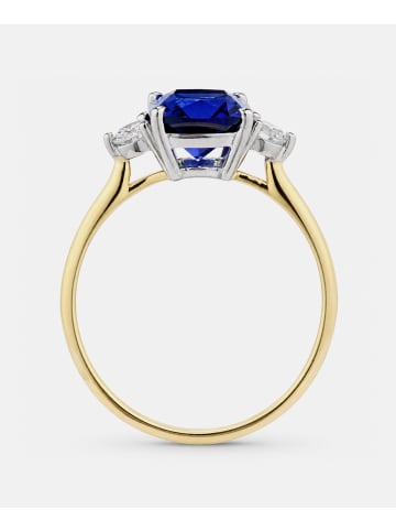 Diamant L'éternel Ring, mit synth. Saphir, 375 Gelbgold