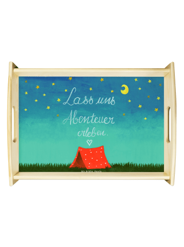 Mr. & Mrs. Panda serviertablett aus holz Abenteuer mit Spruch in Bunt