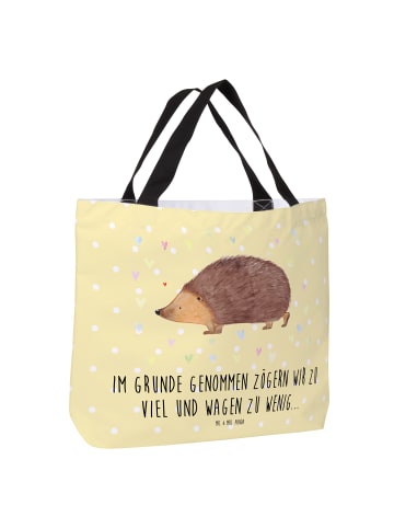 Mr. & Mrs. Panda Reisetasche Igel Herzen mit Spruch in Gelb Pastell