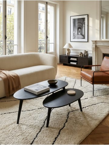 KADIMA DESIGN Retro-Couchtische aus Massivholz, 2er Set, Nierenform, handgefertigt in Schwarz