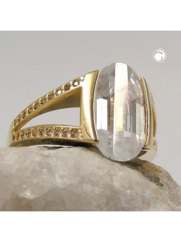 Gallay Ring 14x8mm Zirkonia weiß 3 Mikron vergoldet Ringgröße 58 in gold