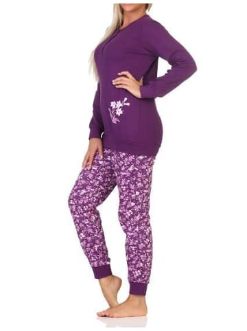 NORMANN Schlafanzug langarm Bündchen Kuschel interlock - 80567 in beere