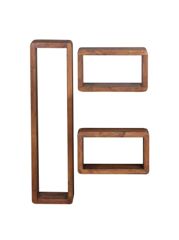 KADIMA DESIGN Wandregal Massivholz | 3-teiliges Set, Abgerundet, Hohe Belastbarkeit in Braun