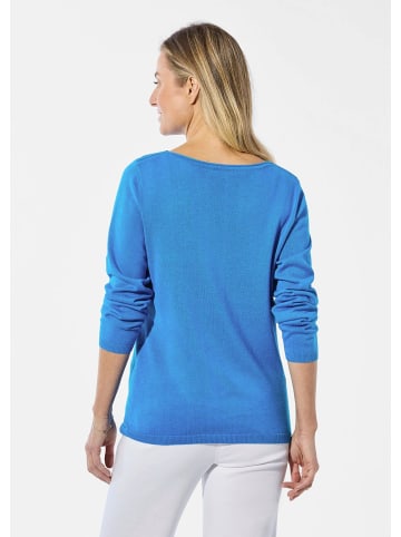 GOLDNER Kurzgröße:  Pullover mit U-Boot-Ausschnitt aus Baumwoll-Viskose-Mix in karibikblau