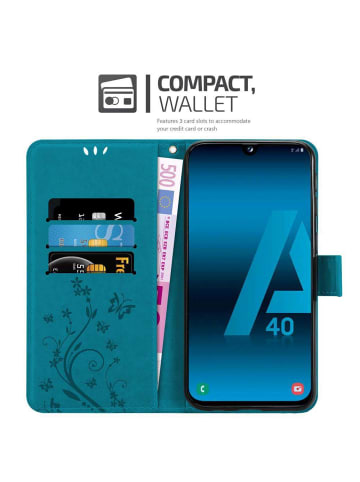 cadorabo Hülle für Samsung Galaxy A40 Blumen Design in FLORAL BLAU