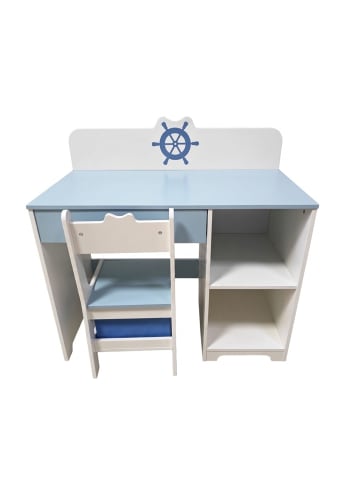 relaxdays Kinderschreibtisch "Seefahrt" in Blau/ Weiß