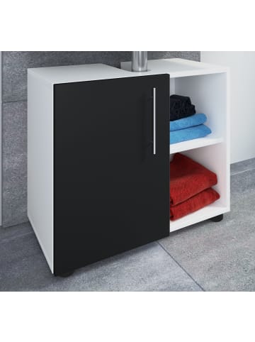 VCM  Holz Badmöbel Badunterschrank Flandu lll Drehtür in Weiß / Schwarz