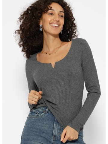 SASSYCLASSY Geripptes Langarmshirt in Dunkelgrau