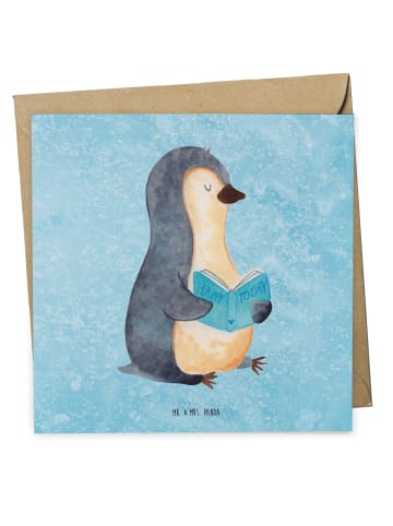 Mr. & Mrs. Panda Klappkarte Pinguin Buch ohne Spruch in Eisblau