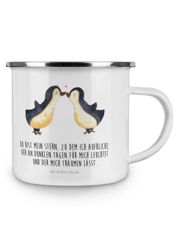 Mr. & Mrs. Panda Emaille Tasse Pinguin Liebe mit Spruch in Weiß