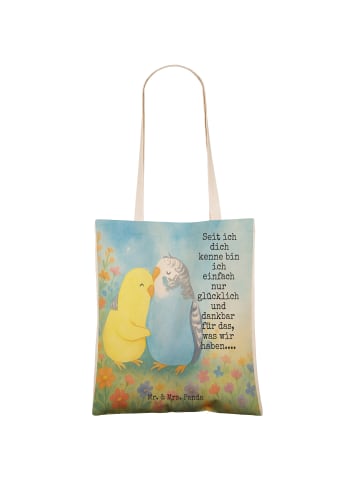Mr. & Mrs. Panda Shopper Wellensittich Liebe Design mit Spruch in Weiß