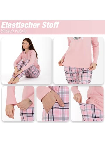 LOREZA Schlafanzug Pyjama langarm- Interlock - Rosa- XL