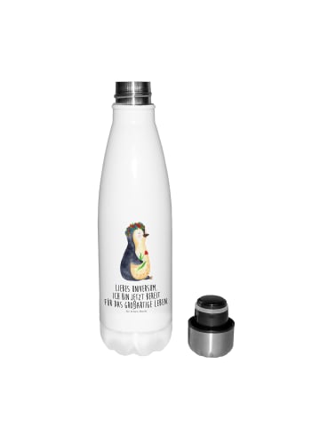 Mr. & Mrs. Panda Thermosflasche Pinguin Blumen mit Spruch in Weiß