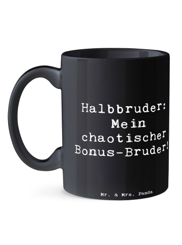 Mr. & Mrs. Panda Tasse Halbbruder Chaos mit Spruch in Schwarz