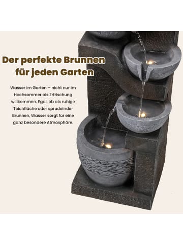 ABRIHOME Gartenbrunnen in Grau mit LED Pumpe Kunststein für Garten Terrasse