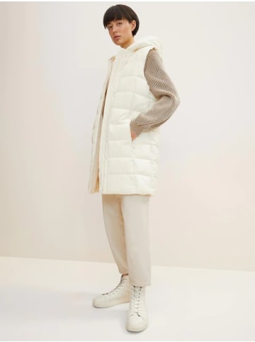 Tom Tailor Lange Puffer Weste Wattierte Stepp Übergangsjacke ohne Ärmel in Creme