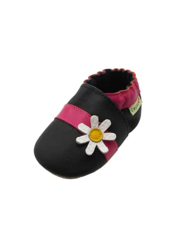 Yalion Leder-Krabbelschuhe "blumen" in Schwarz