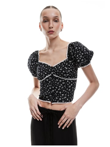 KOTON BLUSE SS in Schwarz Gemustert