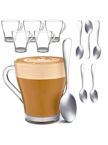 Cosumy 6 Cappuccino Gläser mit Henkel und Löffel - - Hält lange warm